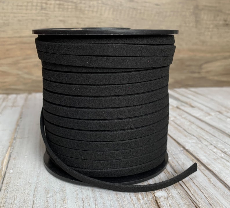 Black Faux Suede Leather Cord, 1 yard, Microfiber, Vegan Suede Cord image 8