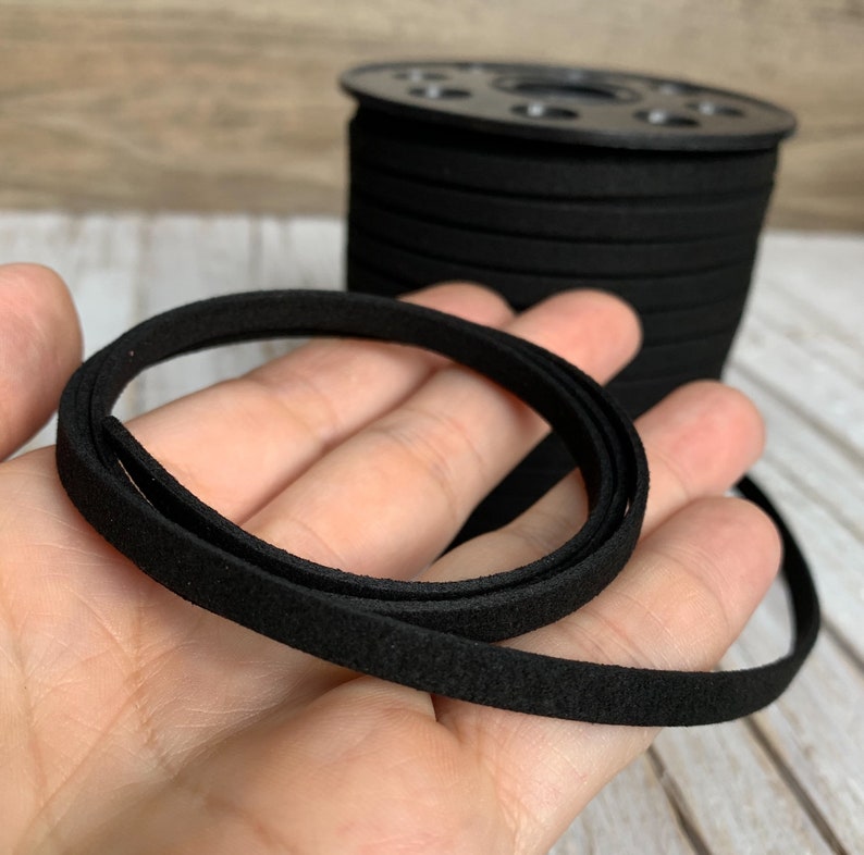 Black Faux Suede Leather Cord, 1 yard, Microfiber, Vegan Suede Cord image 4