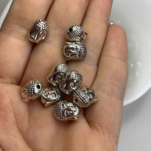 Mini Silver Buddha Beads, Buddha Charms, Mini Silver Buddha Beads, Silver Charms