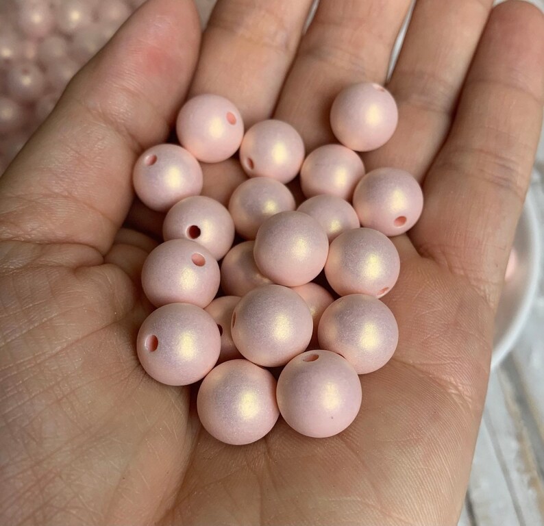 Acrylic spray-painted style beads, light pink round color 12 mm 14 image 4