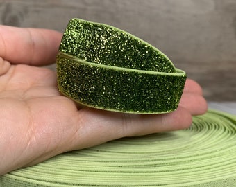 5/8" green glitter elastic, cut to size elastic, glitter elastic, green glitter elastic, DIY