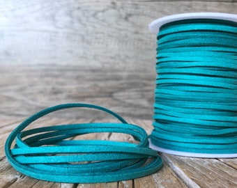 Turquoise synthetic suede leather cord, 2 yards (6 feet), microfiber, vegan suede cord