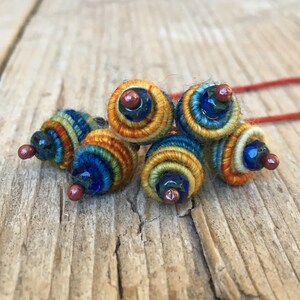 Boho Hippie Pendant Copper Wire Wrapped Bead Drop Dangle Fabric Textile Bead charm beads art beads jewelry making supplies image 4