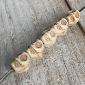 Howlite Stone mini skull beads, skull charms, mini howlite skull heads image 3