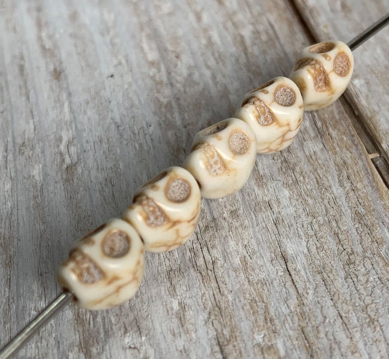 Howlite Stone mini skull beads, skull charms, mini howlite skull heads image 3