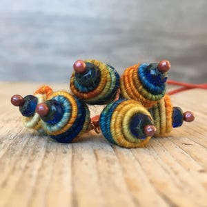 Boho Hippie Pendant Copper Wire Wrapped Bead Drop Dangle Fabric Textile Bead charm beads art beads jewelry making supplies image 9