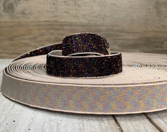 5/8" colored glitter elastic, elastic cut to size, glitter elastic, multicolored elastic glitter, DIY.