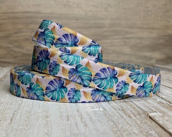 5/8” leaves print Fold Over Elastic, elastic by the yard, leaves FOE, DIY, Elastic For Baby Headbands, Sewing, Hair Ties and Bracelets