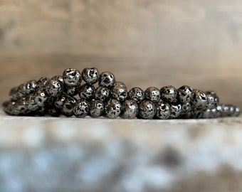lava beads, plated lava round beads, 4 mm lava beads, semiprecious stones, gemstone beads