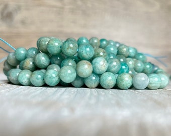 AAA Natural Russian Amazonite Gemstone, 8mm redondo Bead, hermoso color verde azul natural, 15.5 "Strand