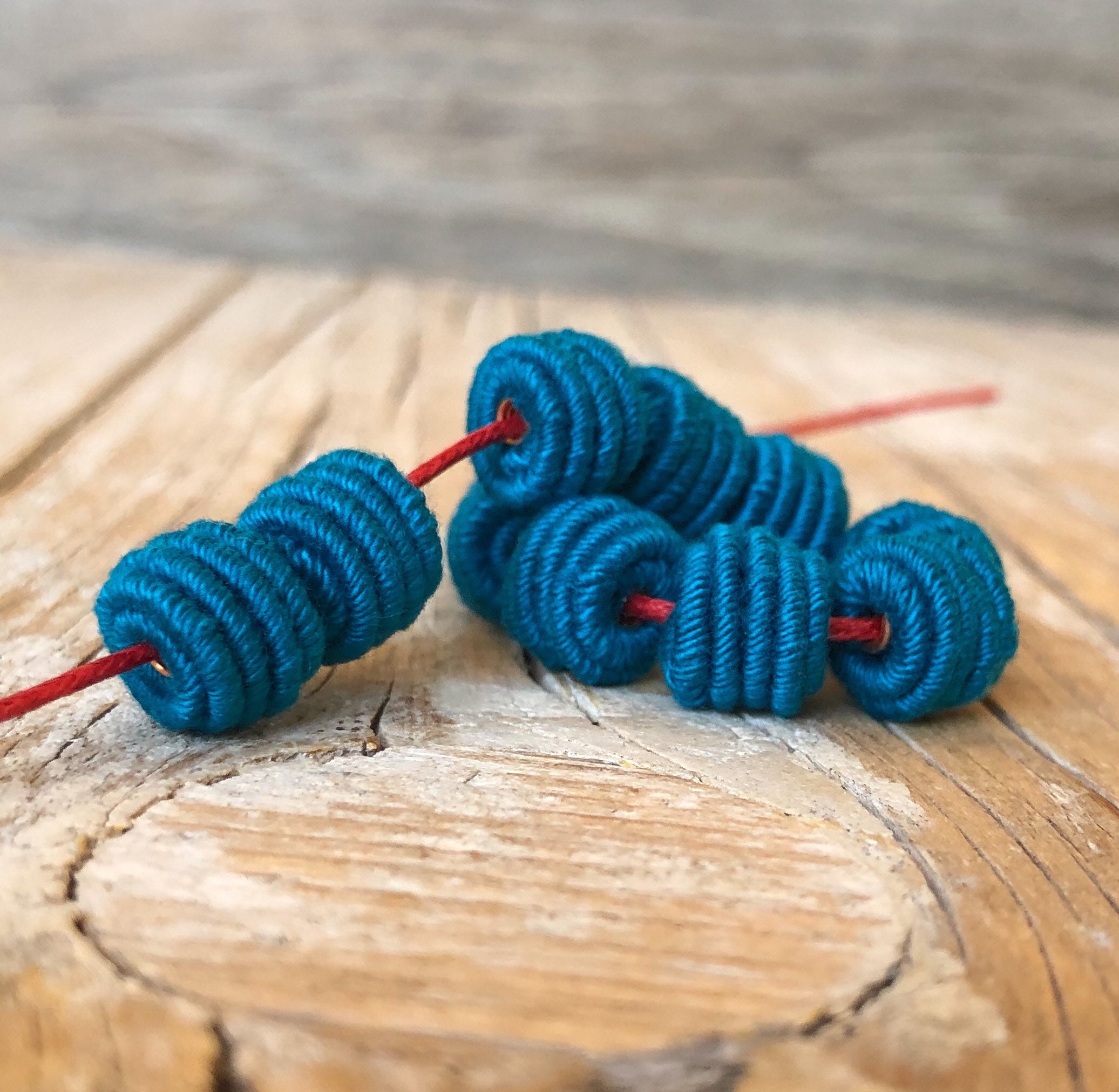Small Handmade Fabric Textile Bead for Artisan Jewelry Designs, in turquoise blue
