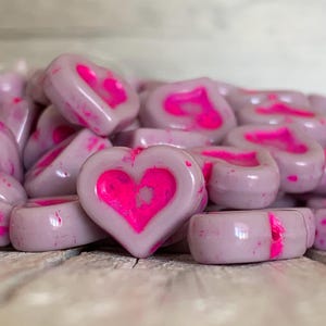 Pink Lavender Heart, Heart Beads, Czech Heart Beads, Beads