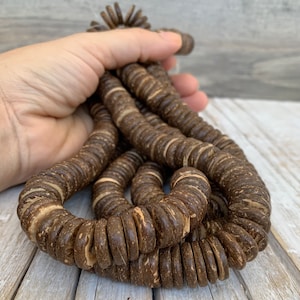 Natural Wood Beads, Brown Wood Disc Beads, Natural Organic Beads, Yoga Beads, Coconut Shell