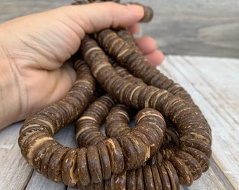 Natural Wood Beads, Brown Wood Disc Beads, Natural Organic Beads, Yoga Beads, Coconut Shell