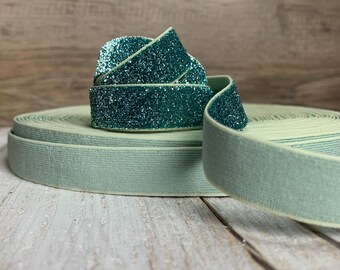 5/8" turquoise glitter elastic, cut to size elastic, glitter elastic, turquoise glitter elastic, DIY