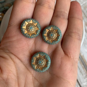 17 mm carved engraved turquoise gold acrylic star coin beads 6 image 6