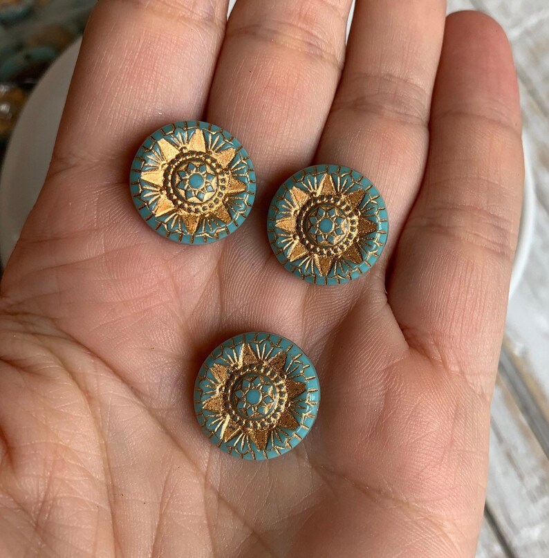 17 mm carved engraved turquoise gold acrylic star coin beads 6 image 6