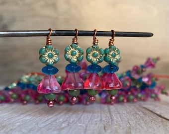 Bead Drop Charms - Glass Bead Dangle - Flower Dangles - para Joyería Boho