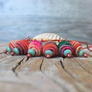 Boho Hippie - Pendant - Copper Wire Wrapped Bead Drop Dangle - Fabric Textile Bead - charm beads - art beads - jewelry making supplies