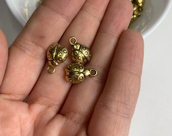 Gold tone Ladybug charm, bug charm, gold charms, charms for jewelry making, charm pack of 8 pcs.