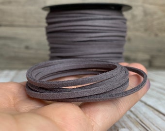 Gray Faux Suede Leather Cord, 2 yards (6 feet), Microfiber, Vegan Suede Cord