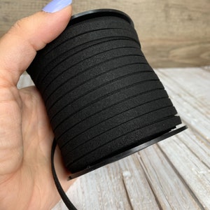 Black Faux Suede Leather Cord, 1 yard, Microfiber, Vegan Suede Cord image 2