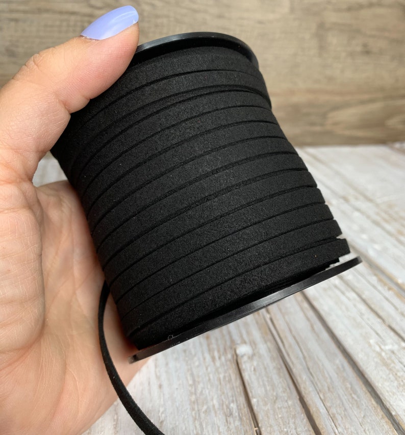 Black Faux Suede Leather Cord, 1 yard, Microfiber, Vegan Suede Cord image 2