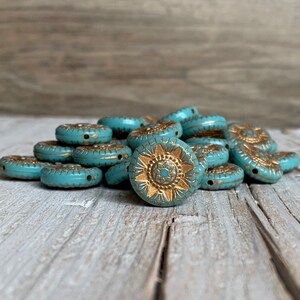 17 mm carved engraved turquoise gold acrylic star coin beads 6 image 3