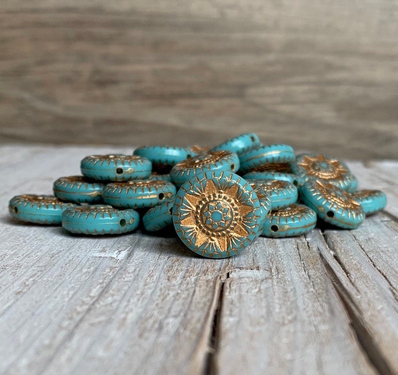 17 mm carved engraved turquoise gold acrylic star coin beads 6 image 3
