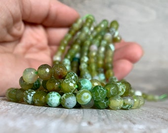 Agate beads, round agate beads, 6mm green agate beads, semi-precious stones, gemstone beads
