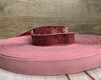 5/8" dark pink glitter elastic, elastic cut to size, elastic glitter, pink glitter elastic, DIY