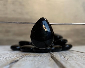 Czech Glass Teardrop Briolettes, Black Czech Glass Beads. 16x20mm (2)