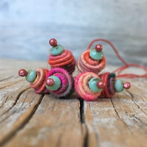 Boho Hippie Pendant Copper Wire Wrapped Bead Drop Dangle Fabric Textile Bead charm beads art beads jewelry making supplies image 2