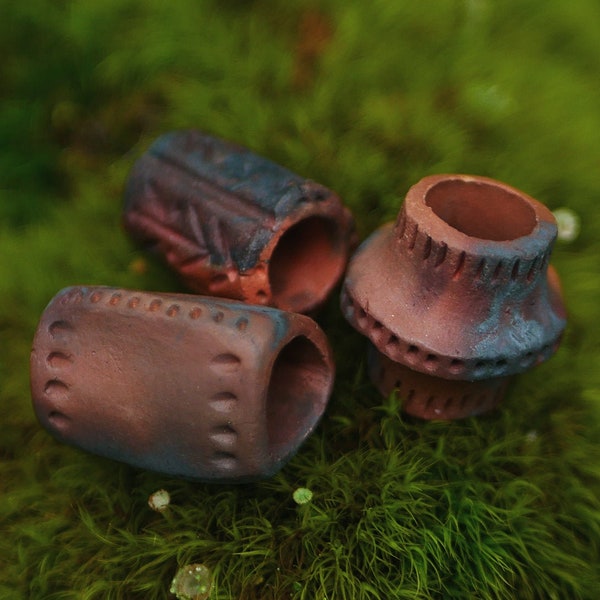 Beads for Dreads/Hair/Beard - Pitfired Ceramic - Pack of 3