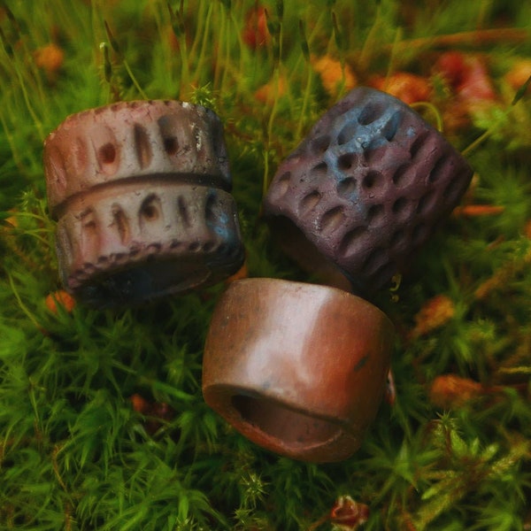 Beads for Dreads/Hair/Beard - Pitfired Ceramic - Pack of 3