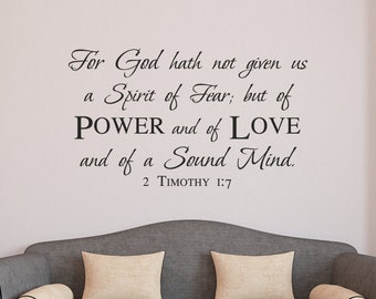2 Timothy Scripture Decal for Bedroom A Spirit of Power Wall Bible Decal Removable Scripture Verse 2 Timothy 1:7 q19