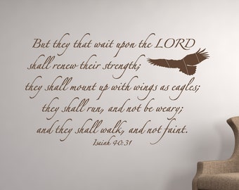 They that wait upon the LORD shall renew their strength...Isaiah 40:31 - Inspirational Wall Decal - Scripture Wall Art- Vinyl Wall Stickers