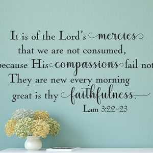 It is of the Lord's mercies...His compassions fail not...great is thy faithfulness Lam. 3:22-23 Inspirational Wall Decal- Vinyl Wall Sticker