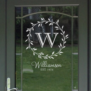 Personalized Monogram Glass Storm Door Decal - Wreath - Front Door Decal - Family Monogram - Personalized Door Decal - Front Door Monogram