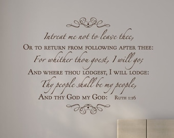 Vinyl Wall Decal Size : 6x12 Color : Brown Brown Bible Quote Design with Vinyl Entreat Me Not To Leave Ruth 1:16 Peel & Stick Sticker Vinyl Wall Decal Size : 6x12 Color : Brown Brown Bible Quote Design with Vinyl Entreat Me Not To Leave Ruth 1:16 Peel & Stick Sticker