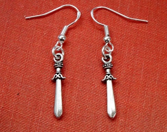 Silver dagger earrings, sterling silver hook, sword earrings