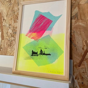A4size Original, unique and handcrafted screen print “Abstract Beach”