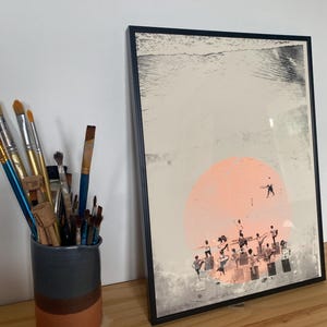 30x40cm Handgefertigter Siebdruck (mehrfach) nummeriert "Yoga und Surfen" Siebdruck Neon
