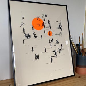 40x50cm Nummerierter, handgefertigter Siebdruck (mehrere Exemplare) „The Black and Orange Bathers“ Neondruck