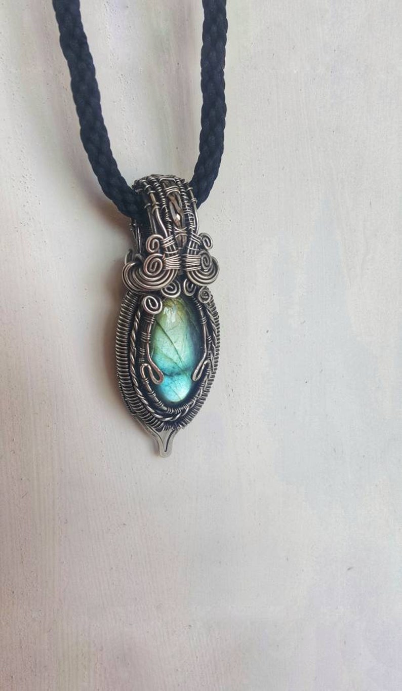 Wire wrapped labradorite pendant statement necklace with healing haematite beads Energy cleansing and charging pendant