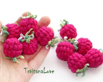 Raspberry crochet (1pc+) Stuffed berries - Raspberries Small Scullion Eco friendly toy Pretend Play food fruit - Cooking Inspiration Waldorf
