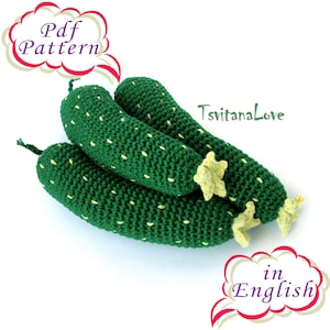 Cucumber Crochet Pattern PDF in English. Detailed description of crochet with photos of the process