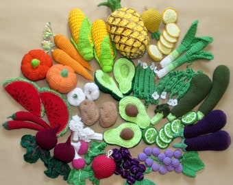 Any 5/10/15/20pcs Set Crochet fruit and vegetables Kids Play Amigurumi food Eco friendly toy - grandkids toddler kitchen gift Waldorf