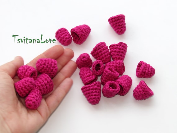 Tiny Crochet Raspberries (5+ pcs) – Faux Berry Decor, Mini Bowl Filler, Handmade Cotton Woodland Accent