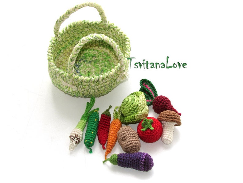 Play food Eco friendly toy Play kitchen Set 10 pcs Crochet toys Doll food Mini crochet vegetables Miniatures fruit mini veggies